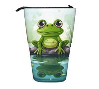 Stand Pencil Case Frog in A Pond1 Print Standing Pencils Pouch Retractable Pen Holder Stationery Telescopic Pencil Bag for Unisex Students Office Supplies