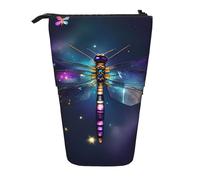 Stand Pencil Case Galaxy Animal Dragonfly Print Pen Holder Cosmetic Telescopic Pen Pouch Stationery Standing Pencils Pouch for Unisex School Office Organizer Stationary