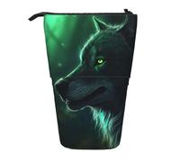 Stand Pencil Case Green Wolf Makeup Bag Retractable Telescopic Pencil Bag Large Pen Holder for Office Supplies Organizer Stationary Students
