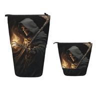 Stand Pencil Case Grim-Reaper Pen Holder Retractable Standing Pencils Pouch Cosmetic Makeup Bag for Unisex School Office Students