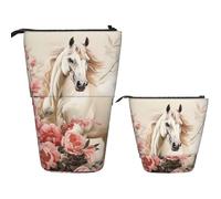 Stand Pencil Case Horse Image Standing Pencils Pouch Stationery Telescopic Pen Pouch Retractable Pen Holder for Students Organizer Stationary Office Supplies