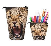 Stand Pencil Case Leopard Roars Cool Animal Makeup Bag Portablem Telescopic Pen Pouch Stationery Standing Pencils Pouch for Office Supplies Unisex School Office
