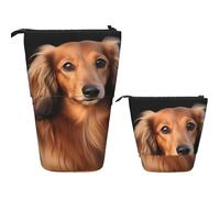 Stand Pencil Case Long Haired Dachshund Makeup Bag Multifunctional Telescopic Pencil Bag Retractable Telescopic Pen Pouch for Unisex Organizer Stationary Office Supplies