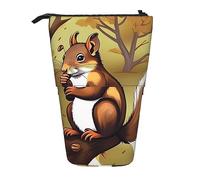 Stand Pencil Case Nut-Eating Squirrel Print Standing Pencils Pouch Cosmetic Makeup Bag Portablem Pen Holder for Students Unisex Office Supplies