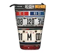 Stand Pencil Case Old License Plate Print Telescopic Pencil Bag Stationery Pen Holder Retractable Makeup Bag for Organizer Stationary Students Office Supplies