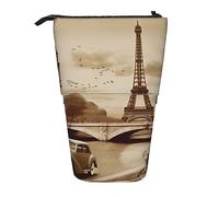 Stand Pencil Case Paris Vintage Postcard Print Telescopic Pencil Bag Portablem Pen Holder Retractable Telescopic Pen Pouch for Unisex Office Supplies Organizer Stationary
