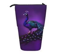 Stand Pencil Case Purple Peacock Pattern Print Telescopic Pencil Bag Large Standing Pencils Pouch Retractable Telescopic Pen Pouch for Organizer Stationary School Office Students