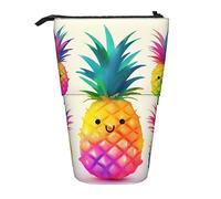 Stand Pencil Case Rainbow Pineapple Cartoon Print Standing Pencils Pouch Retractable Makeup Bag Multifunctional Pen Holder for Students Unisex School Office