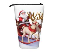 Stand Pencil Case Santa Claus Reindeer Sled Print Telescopic Pencil Bag Multifunctional Standing Pencils Pouch Large Pen Holder for Office Supplies Unisex Organizer Stationary