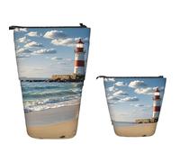 Stand Pencil Case Sea Lighthouse Sandbeach Telescopic Pencil Bag Stationery Makeup Bag Retractable Telescopic Pen Pouch for Students Organizer Stationary School Office