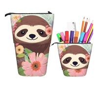 Stand Pencil Case Sloths and Flowers Telescopic Pen Pouch Portablem Telescopic Pencil Bag Stationery Pen Holder for Students School Office Office Supplies