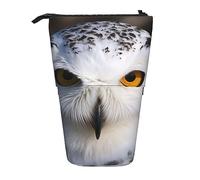 Stand Pencil Case Snowy Owl Eyes Print Telescopic Pen Pouch Retractable Makeup Bag Portablem Pen Holder for Students School Office Unisex