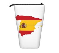 Stand Pencil Case Spanish Flag Map Print Standing Pencils Pouch Portablem Telescopic Pencil Bag Multifunctional Pen Holder for School Office Unisex Office Supplies