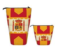Stand Pencil Case Spanish Flag Pattern Makeup Bag Portablem Standing Pencils Pouch Retractable Pen Holder for Students School Office Office Supplies