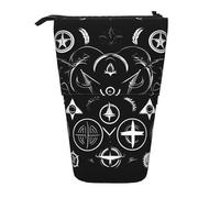 Stand Pencil Case Supernatural Symbols Black Makeup Bag Retractable Pen Holder Stationery Standing Pencils Pouch for Unisex School Office Students