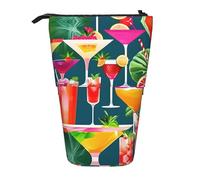 Stand Pencil Case Tropical Cocktail Print Standing Pencils Pouch Large Makeup Bag Cosmetic Pen Holder for Organizer Stationary Unisex School Office