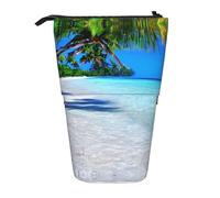 Stand Pencil Case Tropical White Sand Beach and Sea Print Telescopic Pen Pouch Cosmetic Telescopic Pencil Bag Retractable Pen Holder for Unisex School Office Office Supplies