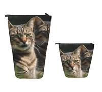 Stand Pencil Case Two Cats On The Grass Makeup Bag Cosmetic Standing Pencils Pouch Retractable Telescopic Pen Pouch for Students School Office Organizer Stationary