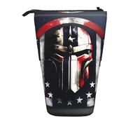 Stand Pencil Case USA Flag American Spartan Print Telescopic Pencil Bag Cosmetic Telescopic Pen Pouch Portablem Standing Pencils Pouch for Organizer Stationary Unisex Office Supplies