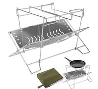 Stand - Stainless Steel 33x19x14cm | Foldable Fire Pit Holder For Camping | Portable Bonfire Stand With Storage Bag Grilling Accessories For Barbecue Outside Backyard And Patio Use