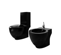Stand Toilet & Bidet Set Black Ceramic