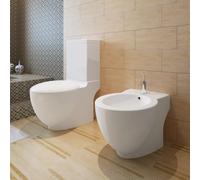 vidaXL Stand Toilet & Bidet Set White Ceramic Bathroom WC Furniture Fixture