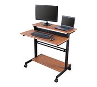 Stand Up Desk Store Rolling Adjustable Height Two Tier Standing Desk Computer Workstation (Black Frame/Teak Top, 40" Wide)