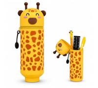 Stand Up Giraffe Silicone Pencil Case, Foldable Pen Holder Stationery Organiser with Zipper, Cute Animal Gift Soft Flexible Pen Pouch for School Office