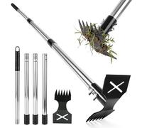 Stand Up Long Handle Garden Weed Puller, 147cm Detachable Stainless Steel Weed Remover, 2-in-1 Manual Rake Hoe, Chemical Free Manual Puller for Garden, Lawn Flower Beds