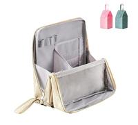 Stand Up Makeup Bag Doresty Makeup Bag Multi-Purpose Waterproof Oxford Cloth Organizer Portable Large Capacity Toiletry Bags with Compartments for Cosmetic & Stationery Storage, Beige, Simplicity