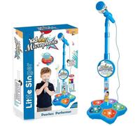 Stand Up Microphone Kids, Child Microphone with Adjustable Stand for Kids, ids Karaoke Machines, Karaoke Machine with Lights, Girls Party Pastime, Sing Musical Toy with Flashing Stage Lights (Blue)