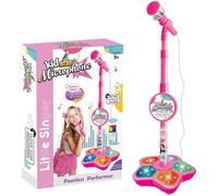 Stand Up Microphone Kids, Child Microphone with Adjustable Stand for Kids, ids Karaoke Machines, Karaoke Machine with Lights, Girls Party Pastime, Sing Musical Toy with Flashing Stage Lights (Red)