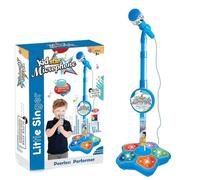 Stand Up Microphone Kids, Kids Karaoke Machine with Adjustable Stand, Music Sing Along with Flashing Stage Lights and Pedals for Fun Musical Effects, Sing Musical Toy for Girls & Boys (Blue)
