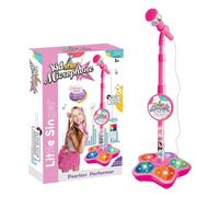 Stand Up Microphone Kids, Kids Karaoke Machine with Adjustable Stand, Music Sing Along with Flashing Stage Lights and Pedals for Fun Musical Effects, Sing Musical Toy for Girls & Boys (Red)