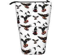 Stand Up Pencil Holder Black Cockatoos On White Cosmetics Pouch Large Capacity Stationery Telescopic Pouch Print Stand Up Pen Bag, for Kids, Adults, Teen