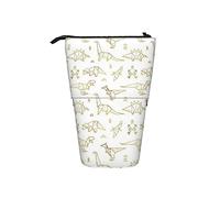 Stand Up Pencil Holder Gold Origami Dinosaurs Standing Pen Holder with Zipper Cosmetics Pouch Durable Upright Pencil Case, for Girls, College, Adults