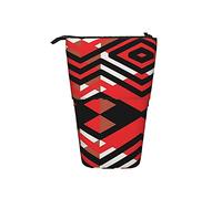 Stand Up Pencil Holder Red Black Abstract Triangles Standing Pen Holder Portable Stationery Telescopic Pouch Personalized Telescopic Pencil Bag, for Girls, Boys, Adults