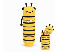 Stand Up Silicone Pencil Case, Foldable Pen Holder Stationery Organizer with Zipper, Soft Flexible Cute Bee Shape Pen Pouch for School Office