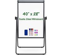 Stand White Board Magnetic 40 x 28 inches Dry Erase Board Double Sided Height Adjustable Flip Chart Easel Portable Whiteboard with Flipchart Hooks for Teaching Presentation Meeting, Black
