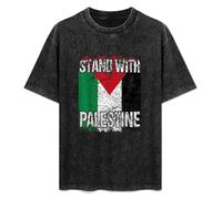 Stand with Palestine Vintage Distressed Palestinian Flag Mens T-Shirt Printed Graphic Top Unisex Black Tee 3XL