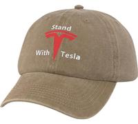 Stand with Tesla Hat - Vintage Washed Cotton Dad Hat Baseball Cap Adjustable Unstructured Elon Musk Fans Ball Cap, Khaki, One size