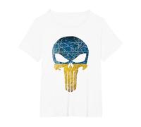 Stand with Ukraine Military Patriotic Flag Skull Man T-Shirt, Women's Plus, White, 2X