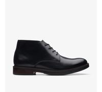 Clarks Men's Paulson Mid Black Leather Ankle Boots, Chukka Boots, Lace Up | Size: 6.5/Standard Fit
