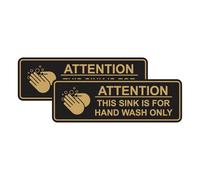 Standard Attention: This Sink is For Hand Wash Only Sign (Black/Gold) - Small (2 Pack)