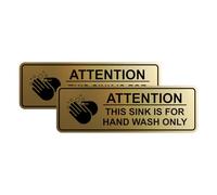 Standard Attention: This Sink is For Hand Wash Only Sign (Brushed Gold) - Small (2 Pack)