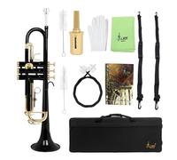 Standard Brass Black Trumpet Instrument Brass Body Colorful Gold Key Trumpet with Pressure Valve Cleaning Accessories(Color:3)