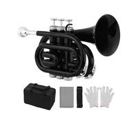 Standard Brass Professional performance orchestra mini pocket trumpet Bb wind instrument with mouthpiece portable bag(Color:Black)