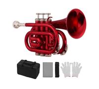 Standard Brass Professional performance orchestra mini pocket trumpet Bb wind instrument with mouthpiece portable bag(Color:Red)