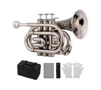 Standard Brass Professional performance orchestra mini pocket trumpet Bb wind instrument with mouthpiece portable bag(Color:Silver)