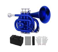 Standard Brass Professional performance orchestra mini pocket trumpet Bb wind instrument with mouthpiece portable bag(Color:Blue)